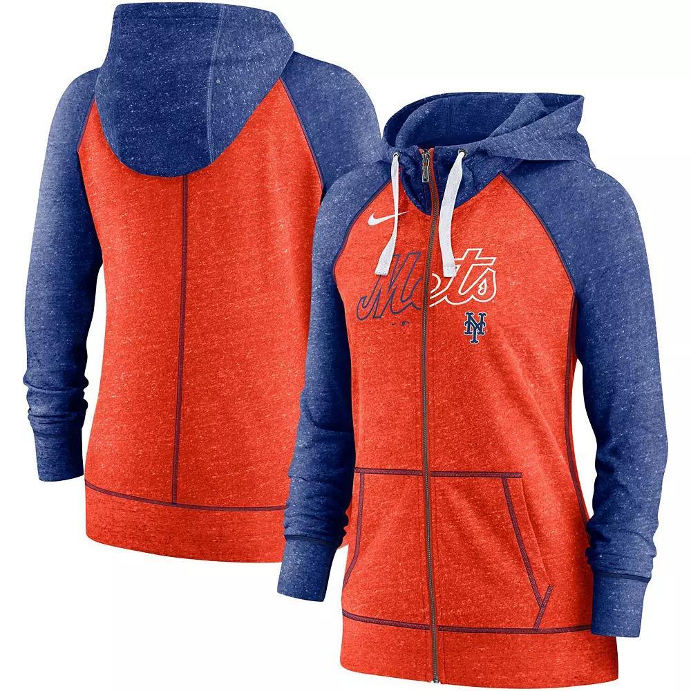 Womens Nike Heather /Heather Royal New York Mets Split Wordmark Gym Vintage Raglan Lightweight Full-Zip Hoodie Product Image