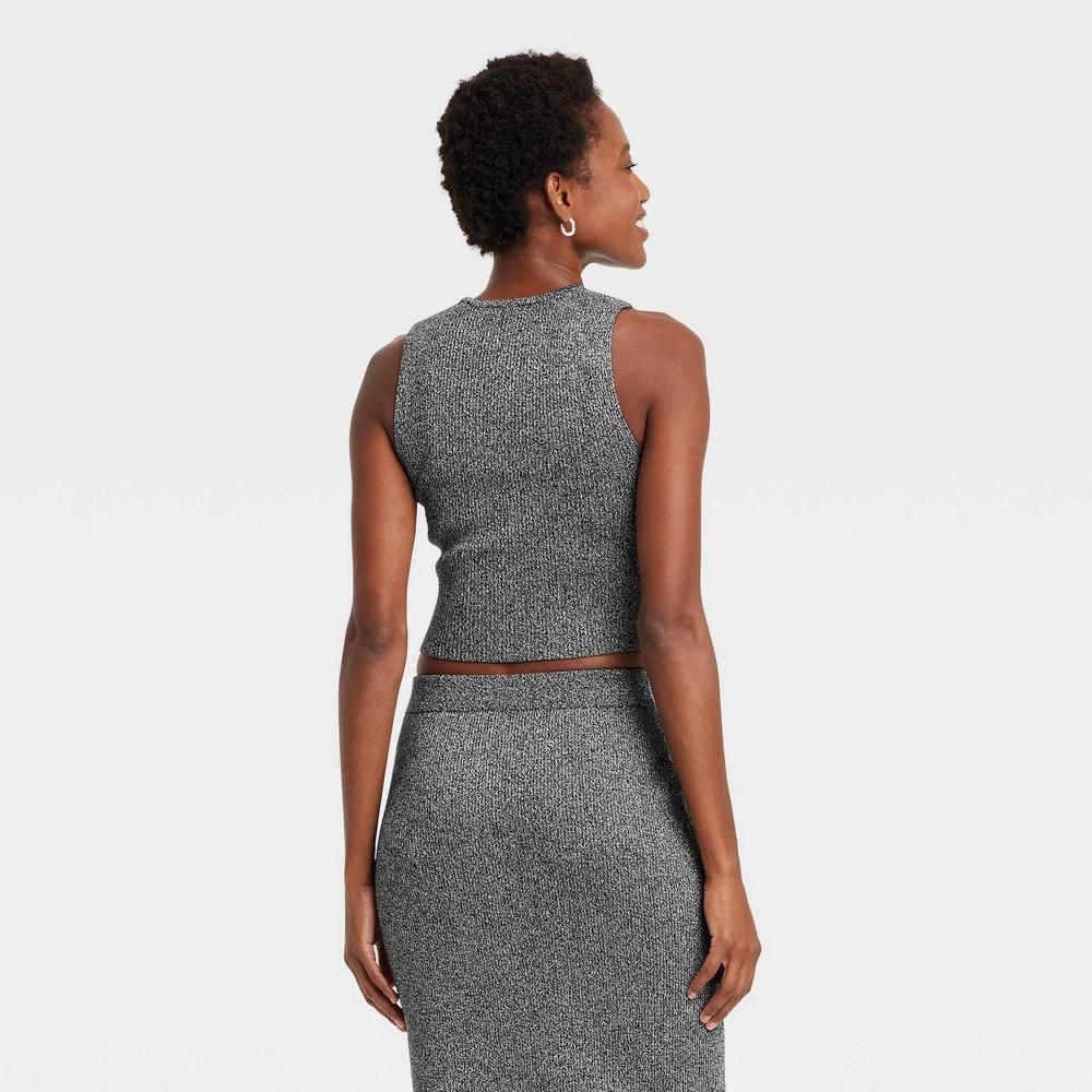 Womens Crewneck Lurex Pullover Sweater Tank - A New Day Silver Product Image