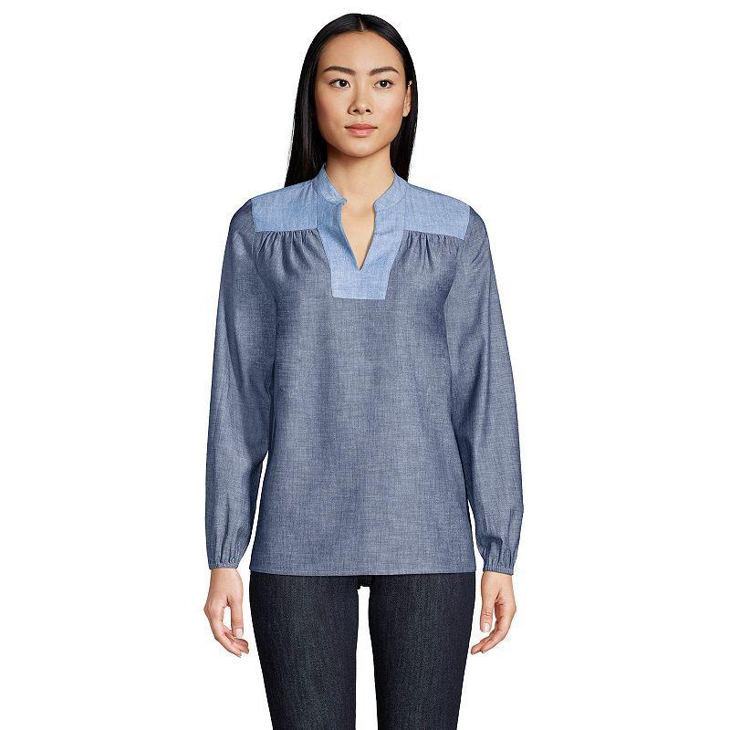 Women's Lands' End Poplin Peasant Top, Size: XL, Blue Product Image