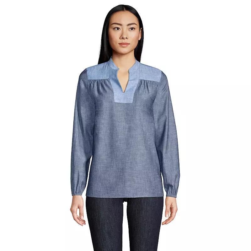 Women's Lands' End Poplin Peasant Top, Size: XL, Blue Product Image