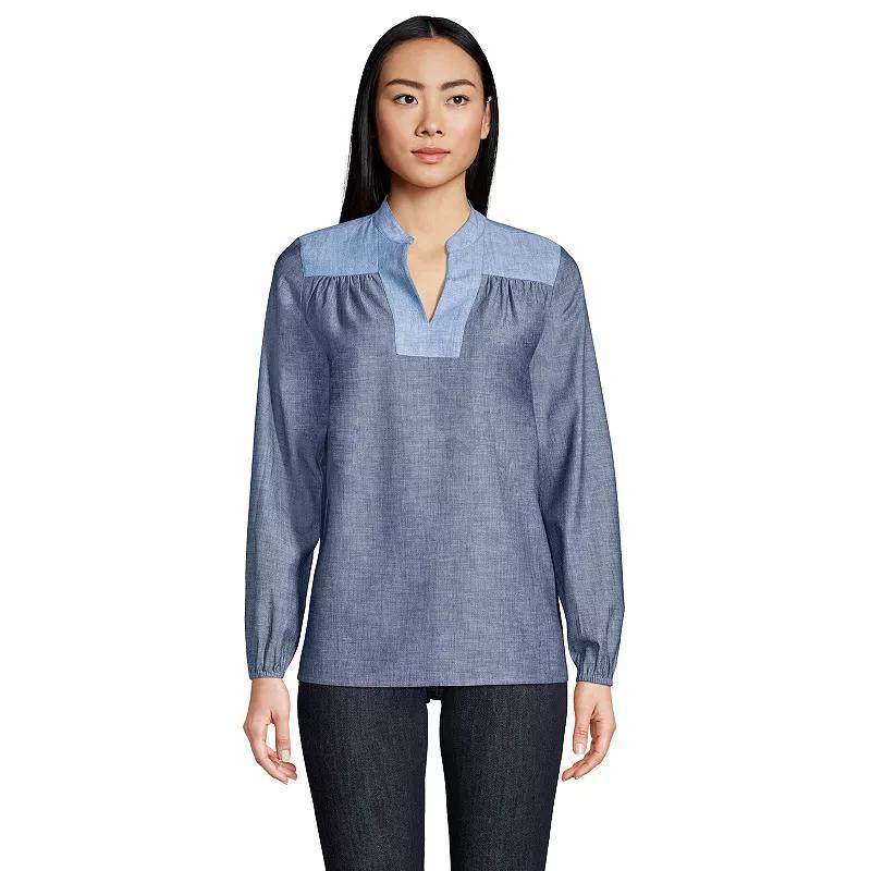 Women's Lands' End Poplin Peasant Top, Size: XL, Blue Product Image