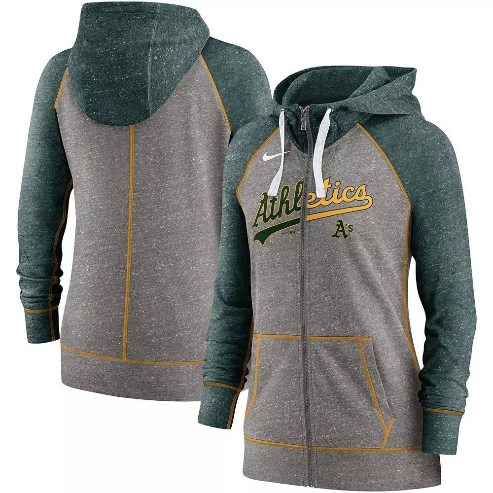 Women's Nike Heathered Charcoal/Royal Kansas City Royals Split Wordmark Gym Vintage Raglan Full-Zip Hoodie, Size: XS Product Image