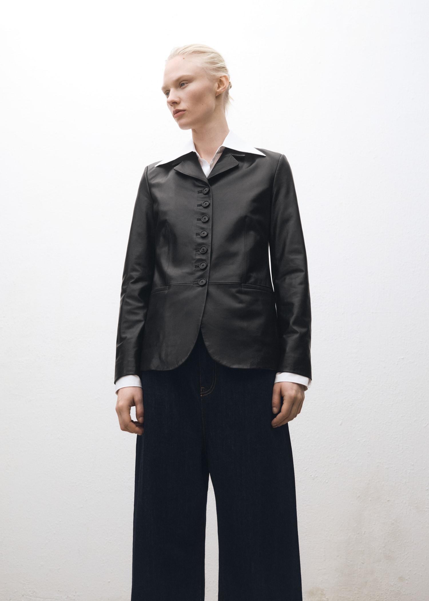 Leather blazer with buttons - Women | MANGO USA Product Image