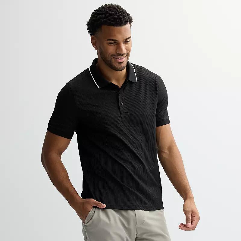 Men's FLX Ribbed Short Sleeve Polo Shirt, Size: Small, Black Product Image