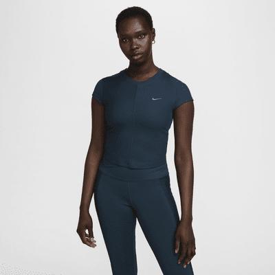 Women's Nike One Ribbed Short Sleeve Top, Size: Large, Blue Product Image