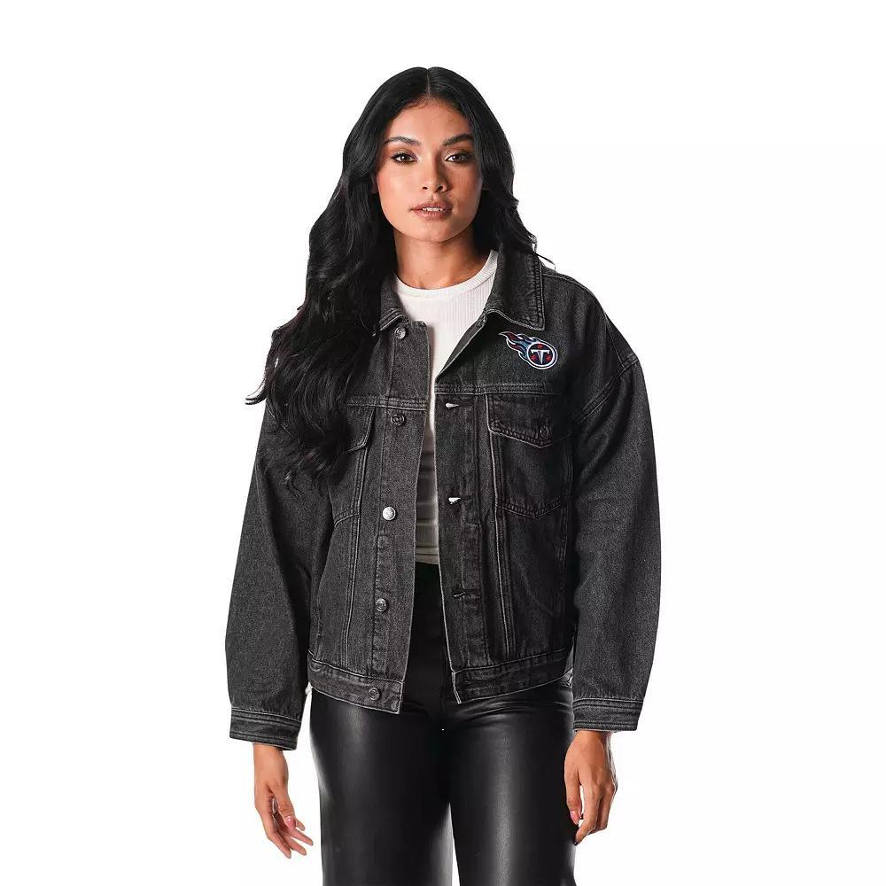 Women's The Wild Collective  Black Tennessee Titans Denim Sequin Fringe Button-Up Jacket, Size: 2XL Product Image