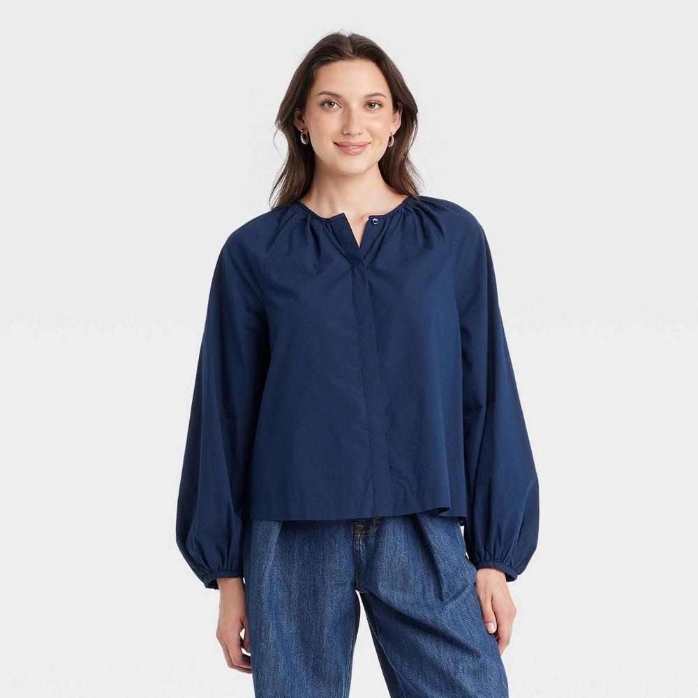 Womens Balloon Long Sleeve Blouse - Universal Thread Navy Blue M Product Image