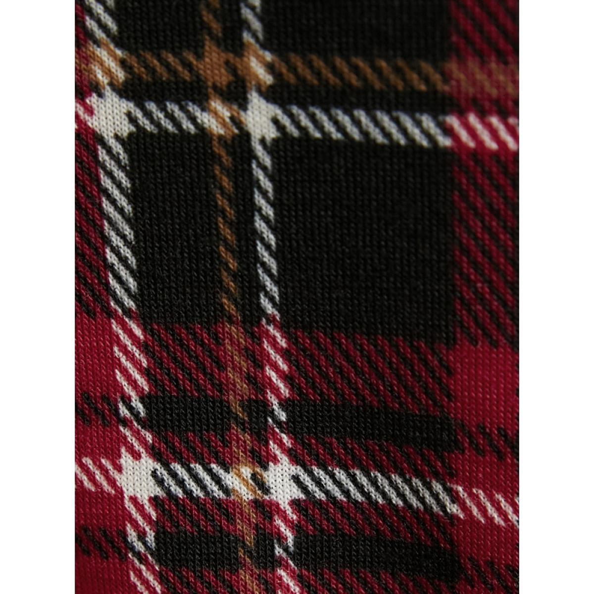 Plus Size Plaid Lantern Sleeve Mock Neck Long Tee Scarlet Women Elegant Printed Plaid Mock Neck Dailywear T-shirts BloomChic 14-16/1X Product Image