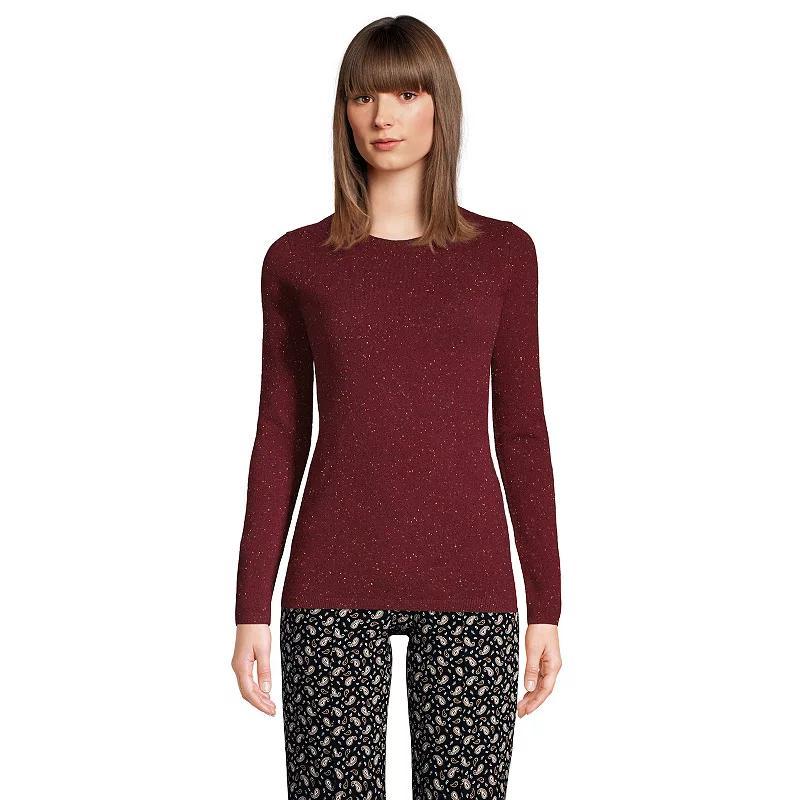 Women's Lands' End Crewneck Cashmere Sweater, Size: XL, Green Donegal Product Image