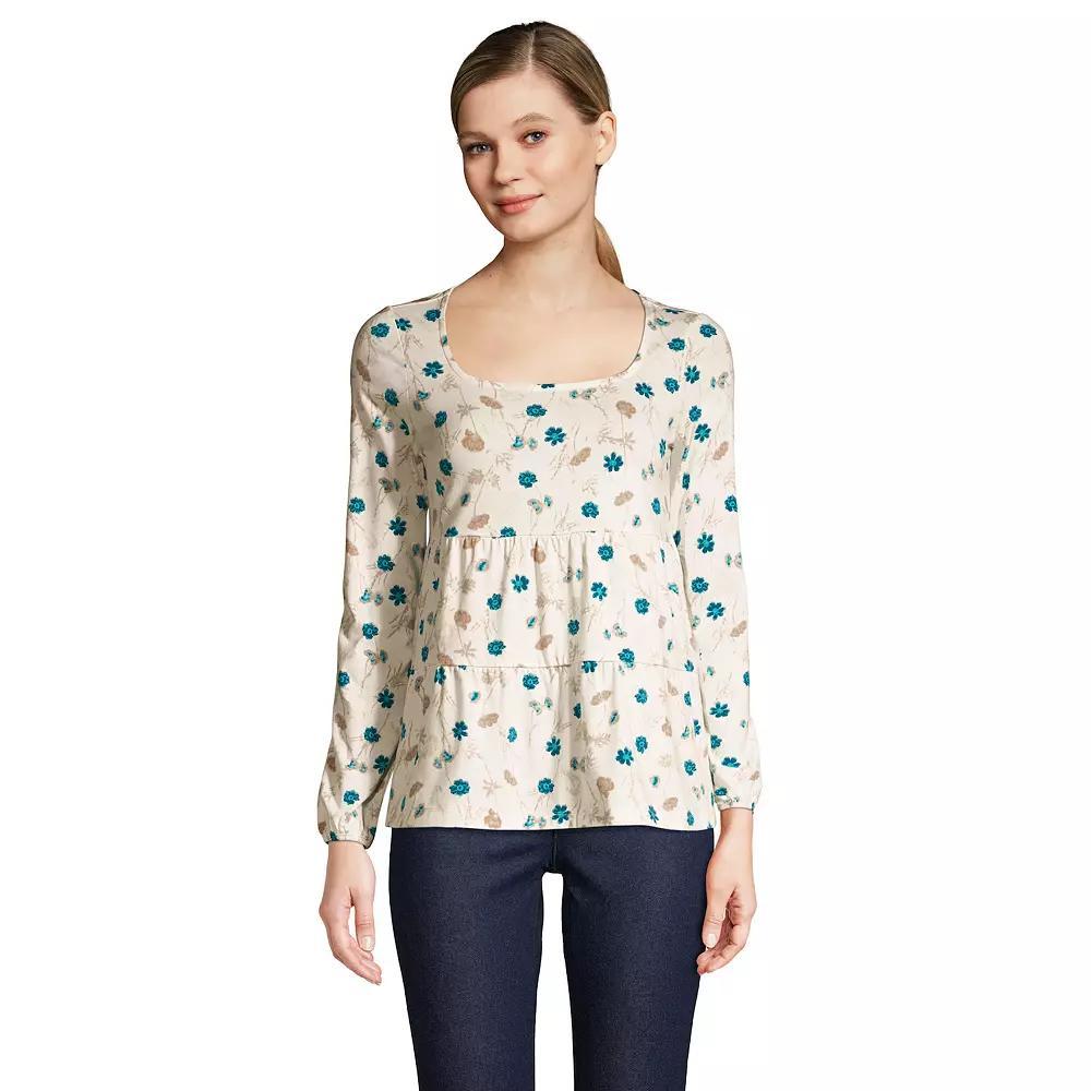 Women's Lands' End Squareneck Tiered Top, Size: Small, Ivory Dye Floral Product Image