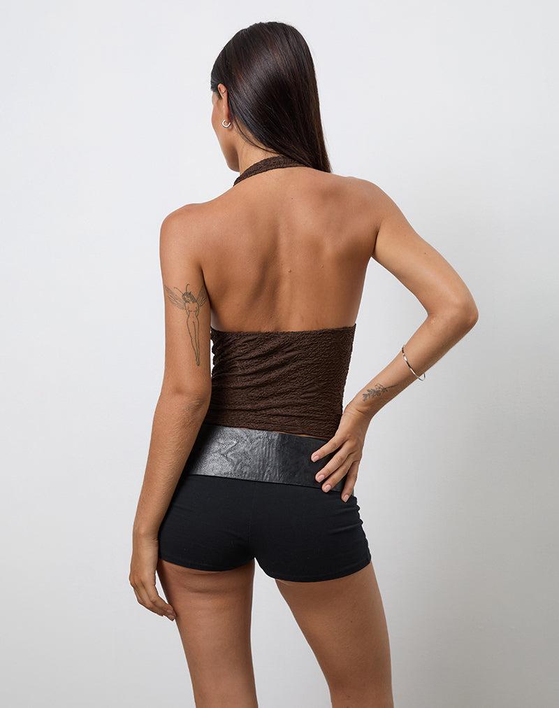 Cosimo Halter Neck Top in Textured Mesh Brown Female Product Image