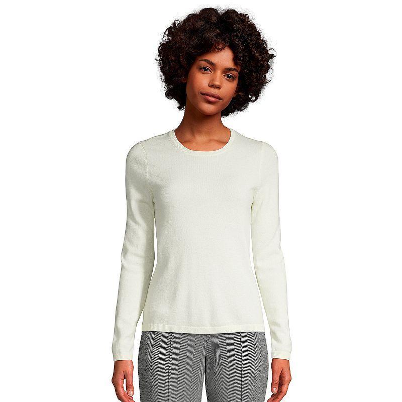 Women's Lands' End Crewneck Cashmere Sweater, Size: XL, Green Donegal Product Image