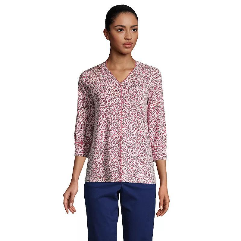 Womens Lands End V-Neck Pom-Pom Trim Top Product Image
