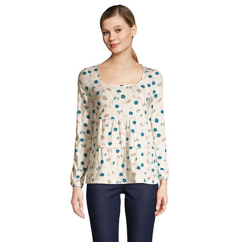 Women's Lands' End Squareneck Tiered Top, Size: Small, Ivory Dye Floral Product Image