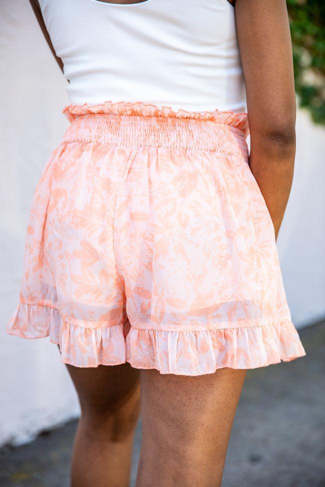 Lost In The Moment Orange Smocked Waist Ruffle Hem Printed Shorts FINAL SALE Product Image