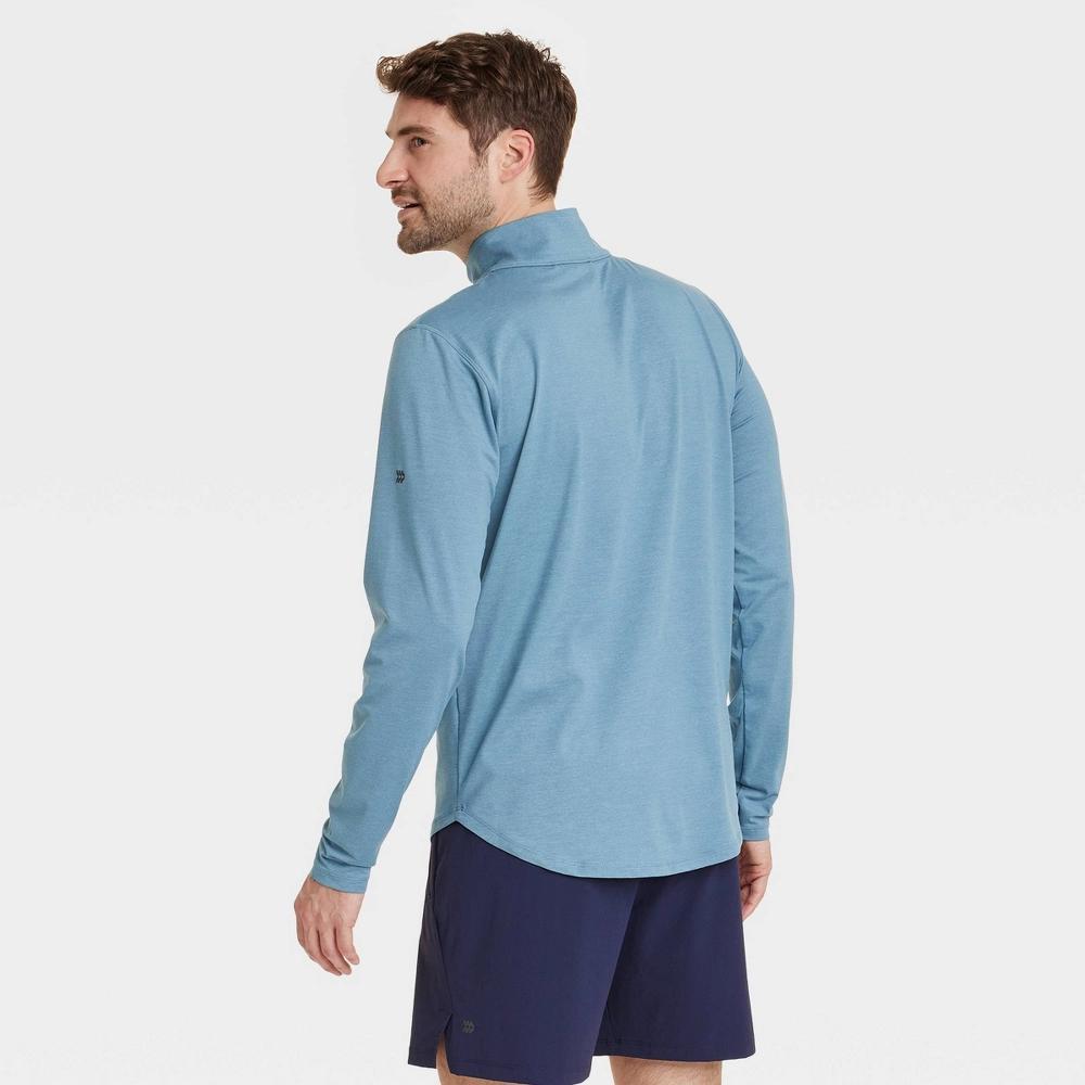 Mens Soft Stretch Zip Top - All In Motion Heathered Blue L: Recycled Polyester, Spandex, Moisture Wicking, UPF 50+ Product Image
