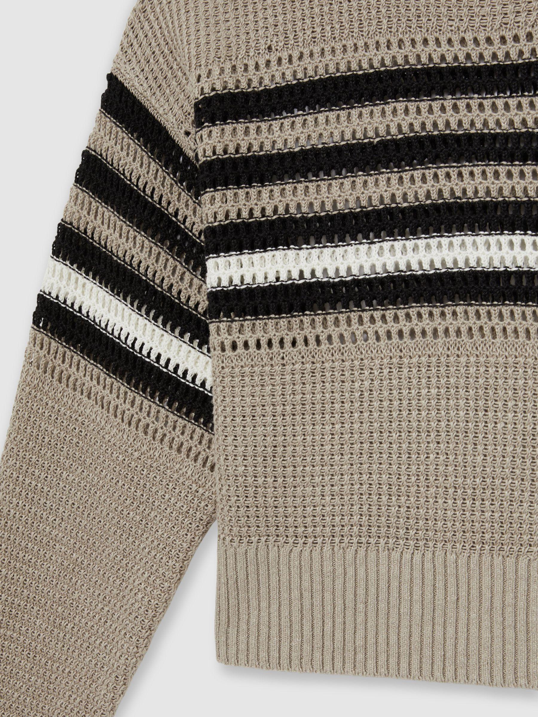 Linen Crochet Striped Jumper in Neutral/Black Product Image