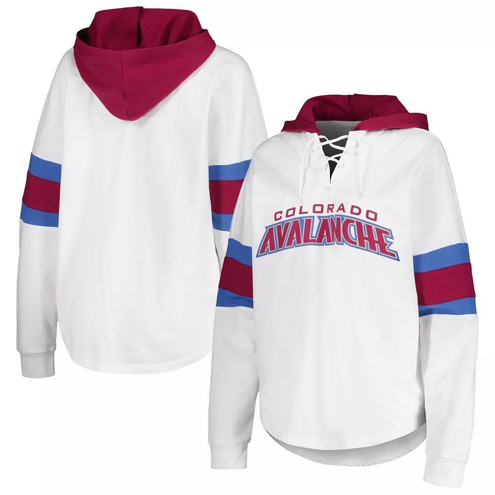 Women's G-III 4Her by Carl Banks White/Burgundy Colorado Avalanche Goal Zone Long Sleeve Lace-Up Hoodie T-Shirt, Size: XL Product Image