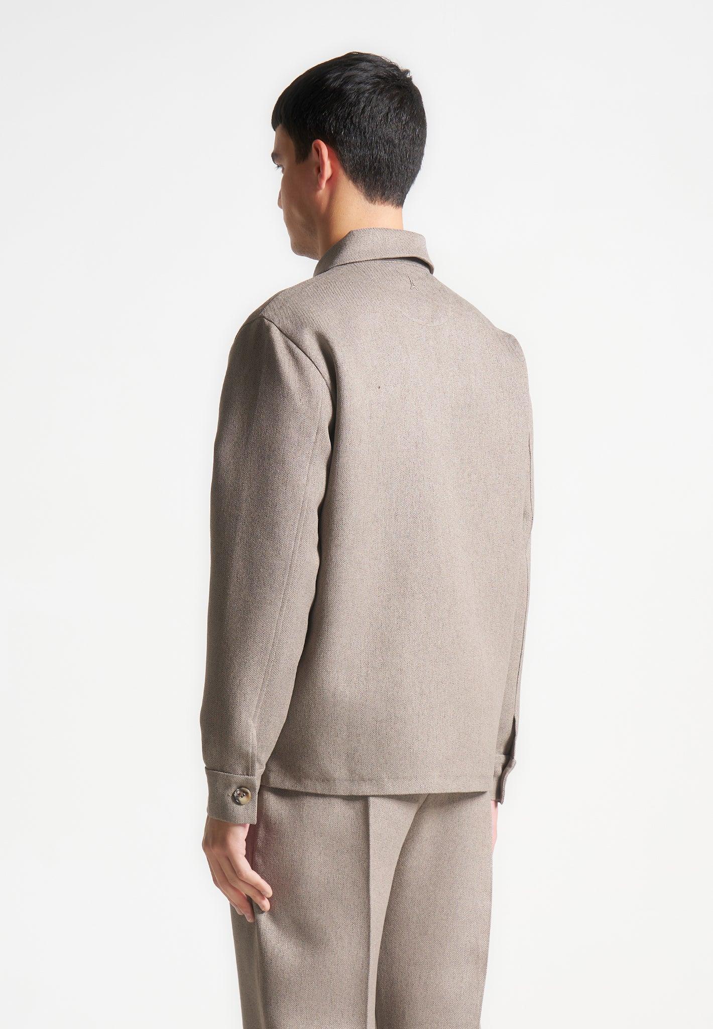 Textured Tailored Long Sleeve Overshirt - Taupe Male Product Image