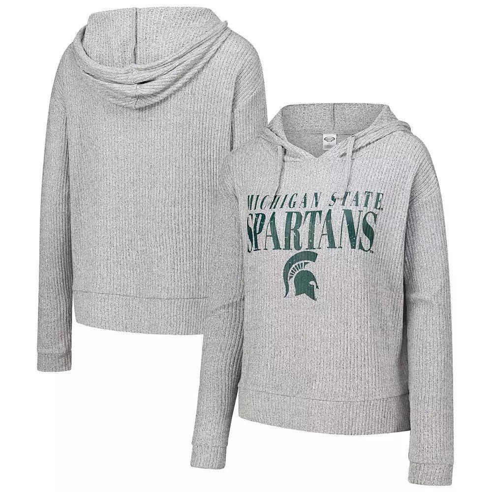 Women's Concepts Sport Heather Gray Michigan State Spartans Juniper Soft Modest Cropped Long Sleeve Hoodie T-Shirt, Size: Small, Grey Product Image