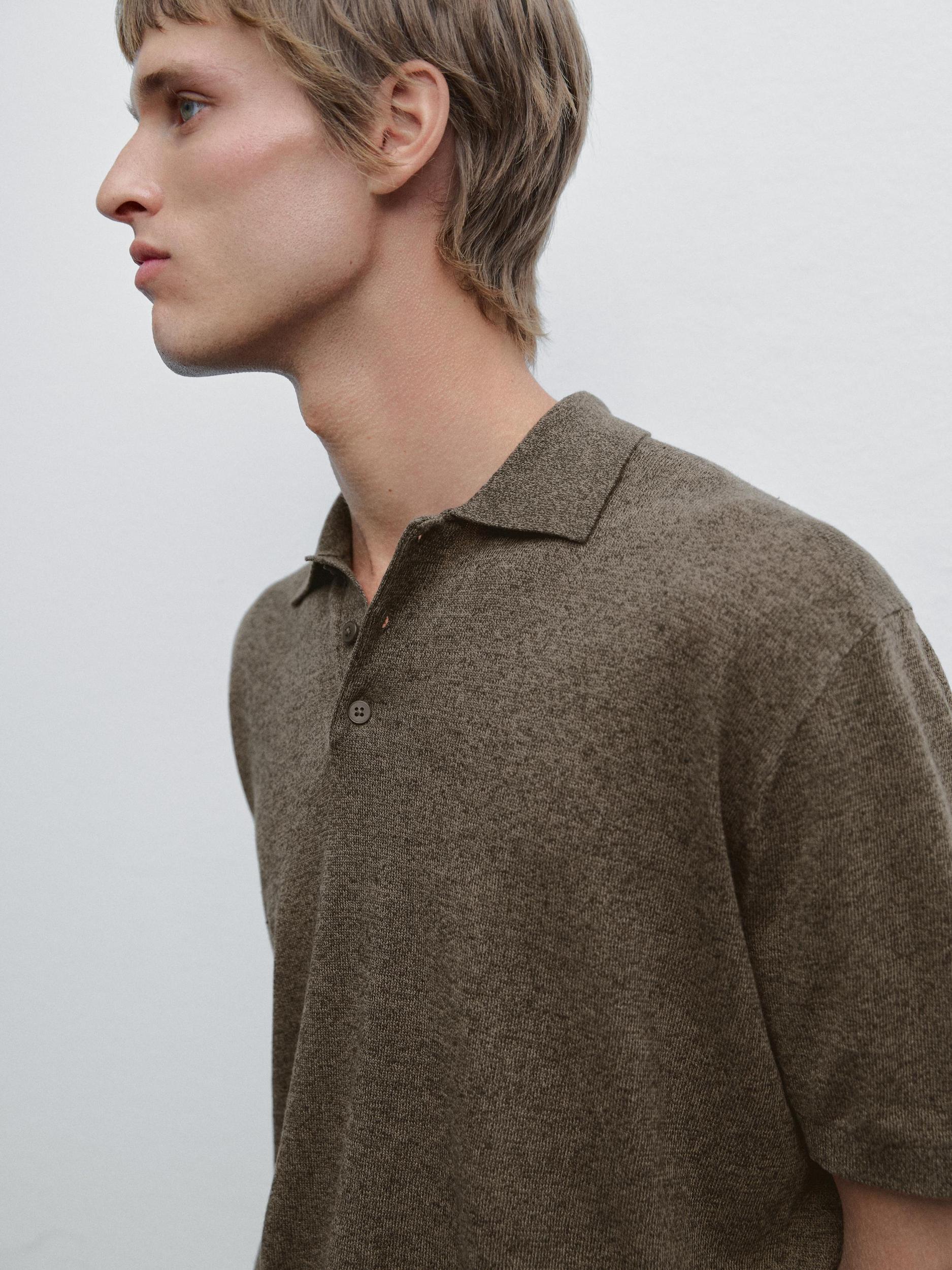 Linen blend knit polo shirt Product Image
