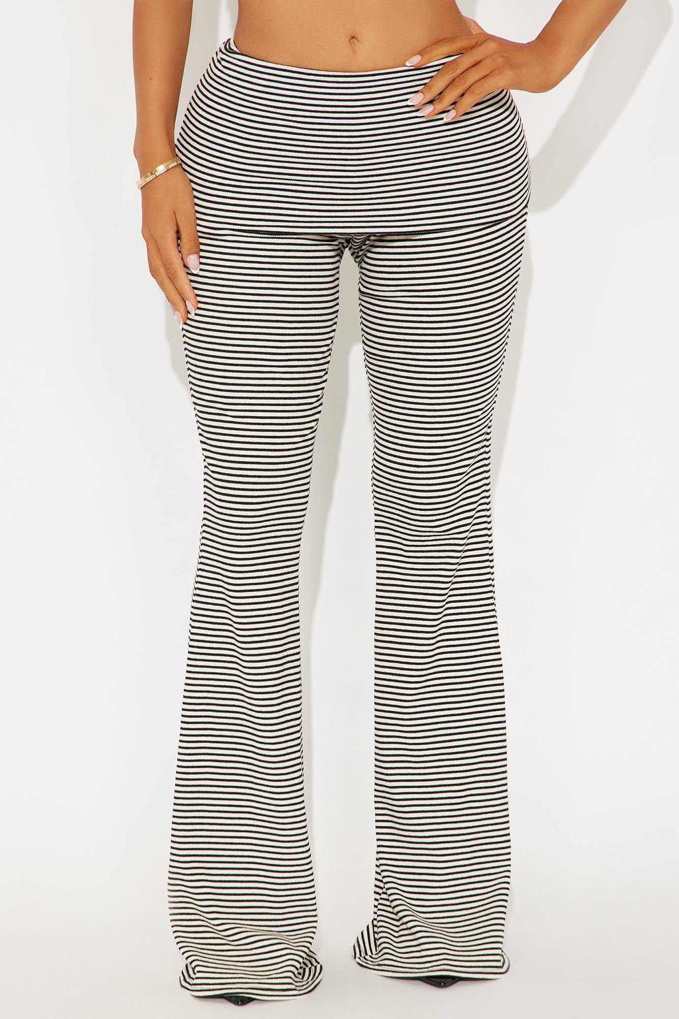 Adonna Striped Ribbed Flare Pant - Black/combo Female Product Image