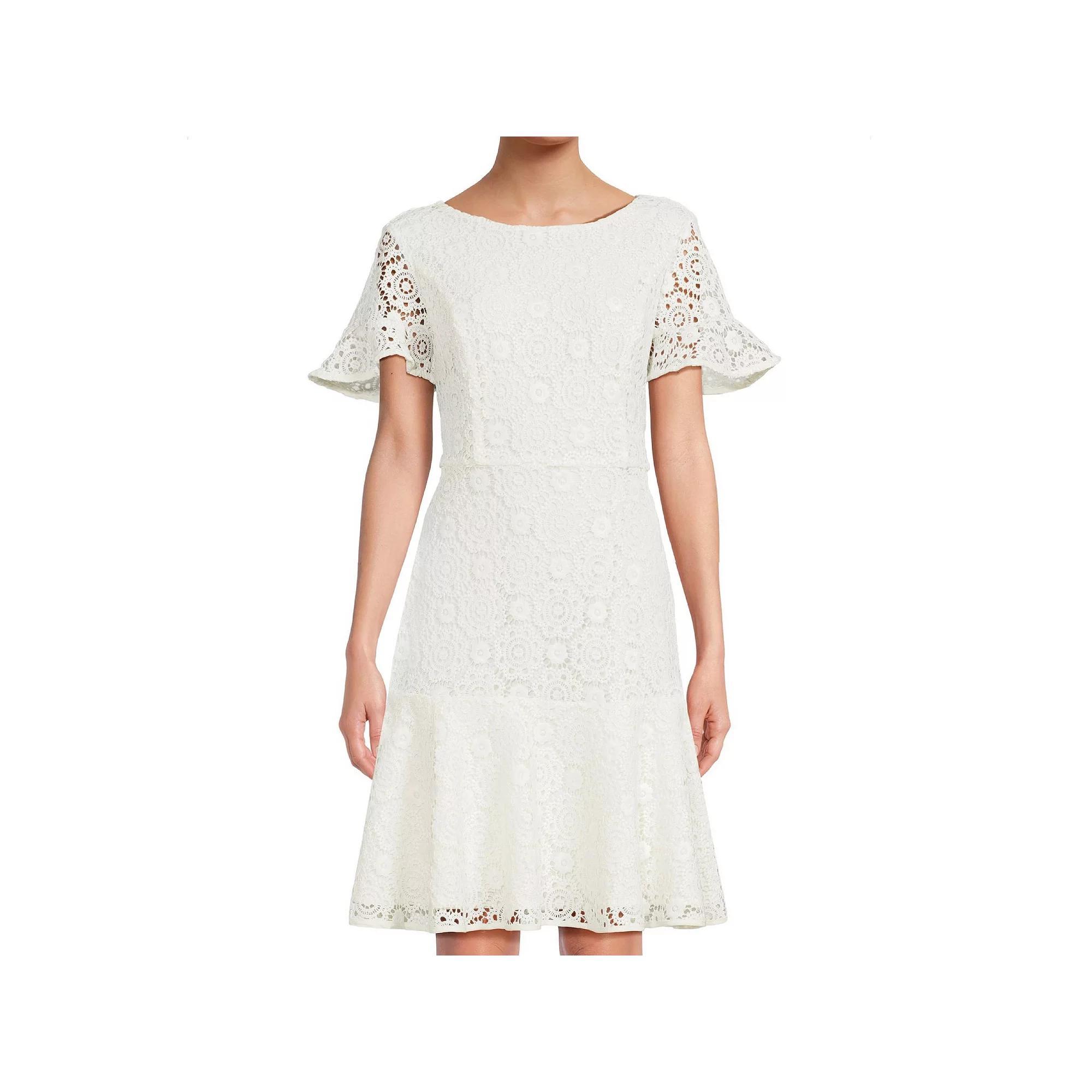Women's Focus By Shani Lace Dress with Flounce Hem, Size: 8, Black Product Image