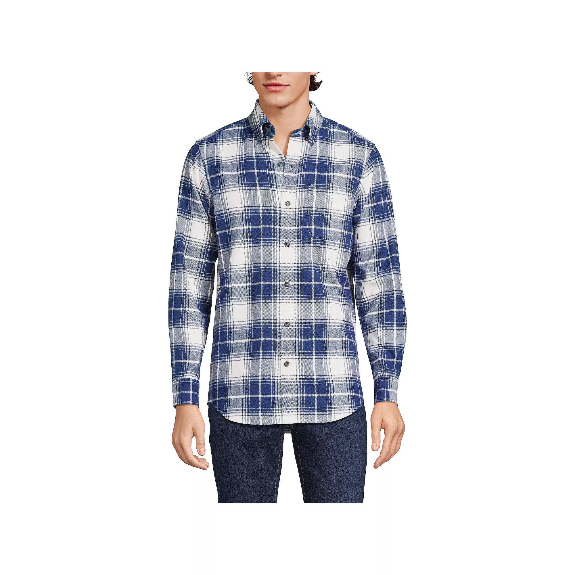 Men's Lands' End Traditional-Fit Flagship Flannel Shirt, Size: XL, Navy Green Plaid Product Image