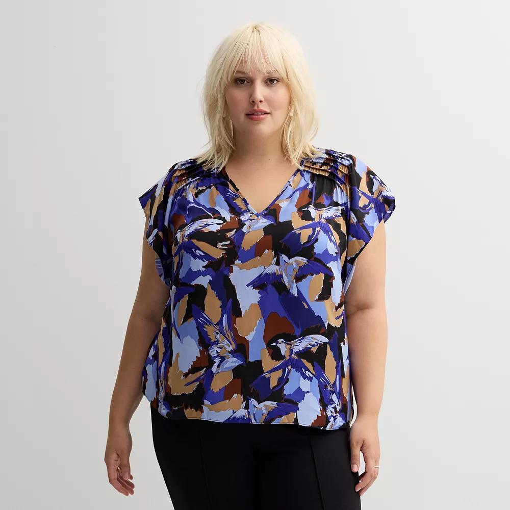 Plus Size Nine West V-Neck Blouse, Women's, Size: 1XL, Blue Bold Birds Product Image