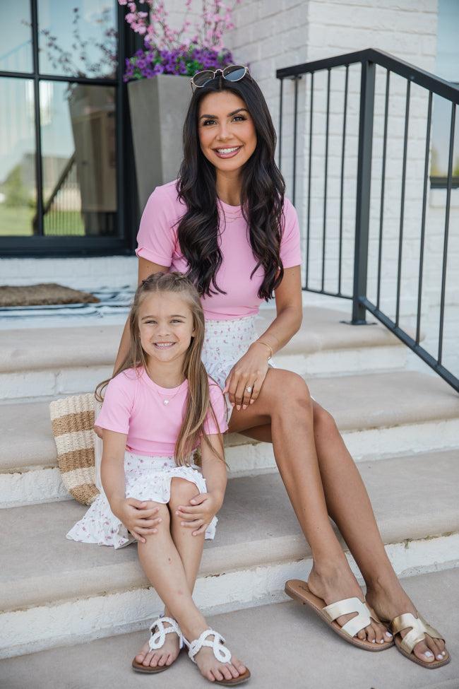 Kid's Everyday Essential Pink Ribbed Crew Neck Tee FINAL SALE Product Image
