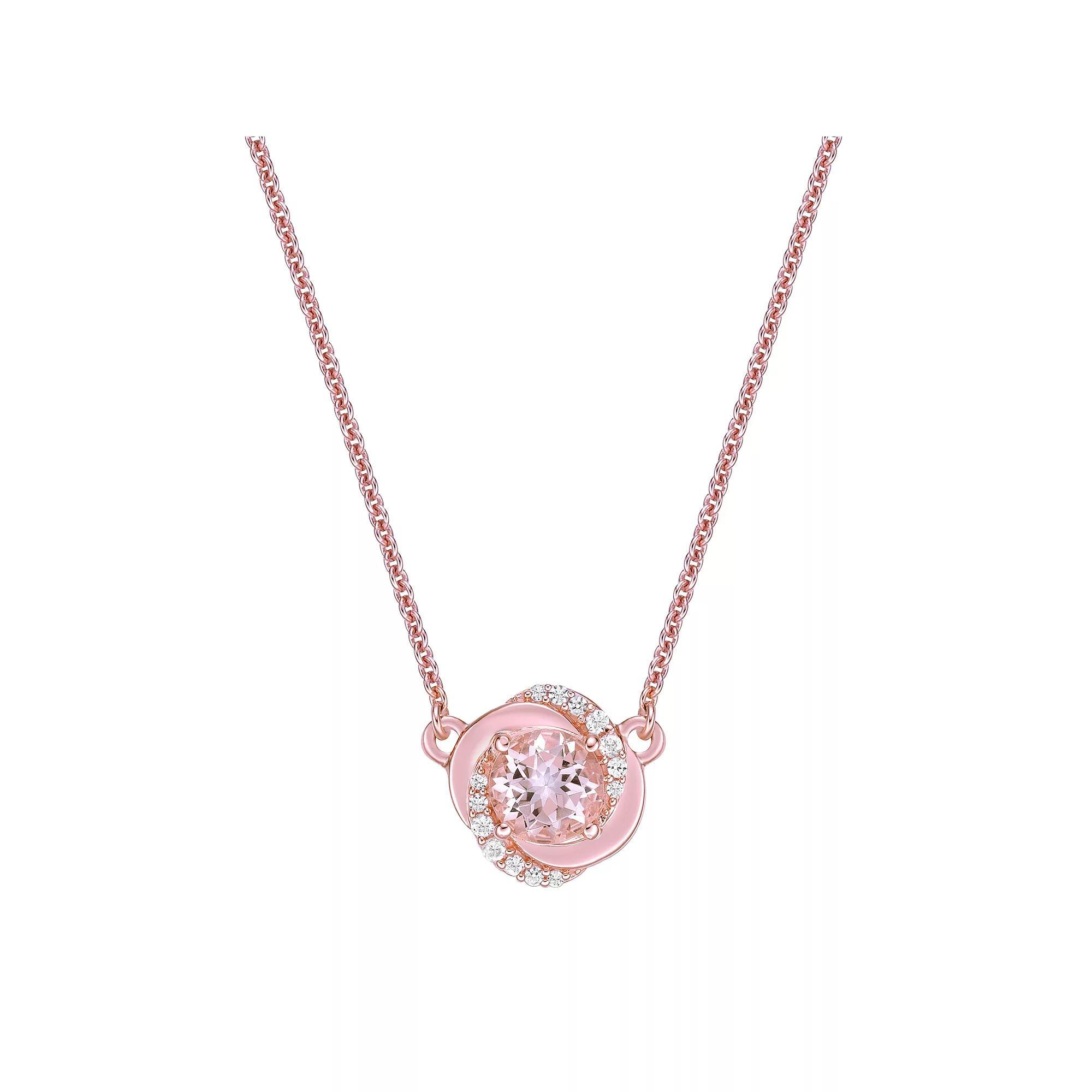Gemminded 10k Rose Gold Morganite & 1/10 Carat T.W. Diamond Rosette Necklace, Women's, Size: 18" Product Image