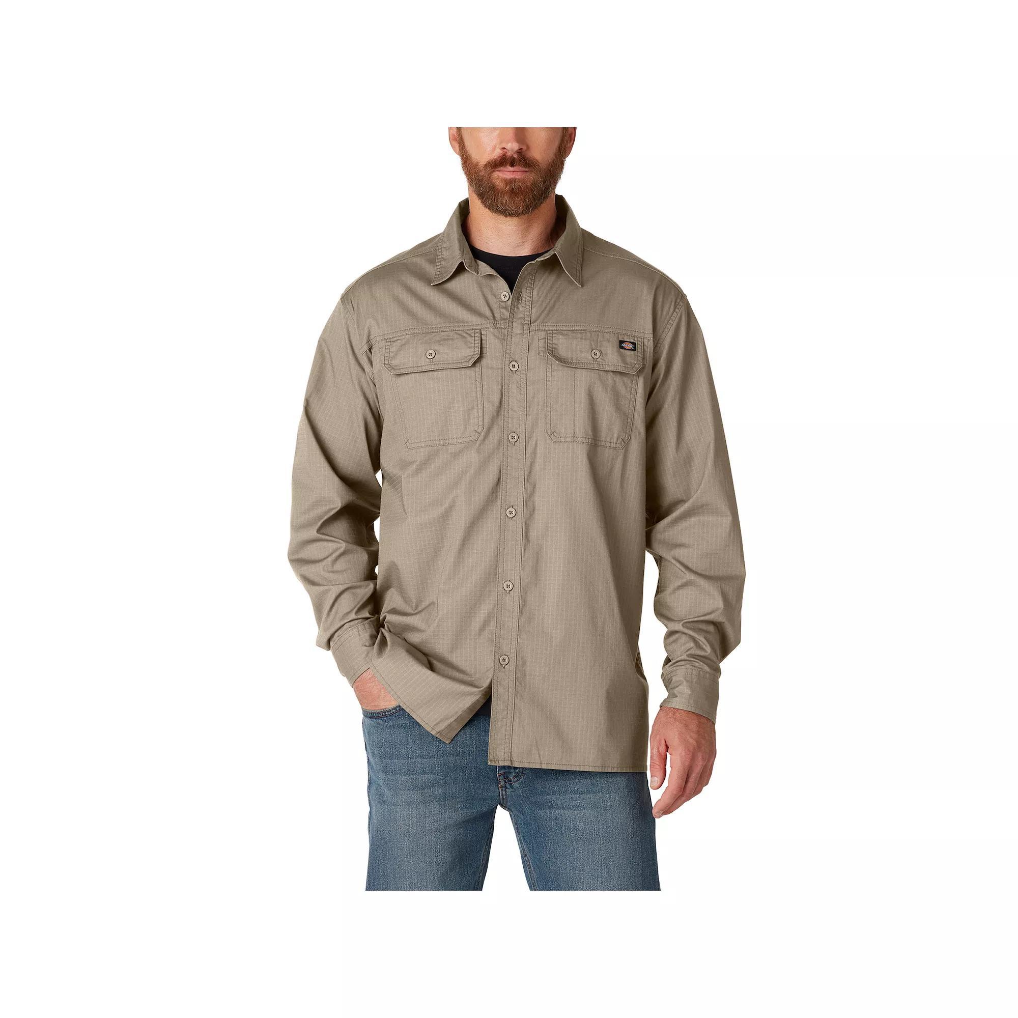 Men's Dickies FLEX Relaxed-Fit Ripstop Flannel Button-Down Shirt, Size: XL, Rinsed Desert Brown Product Image