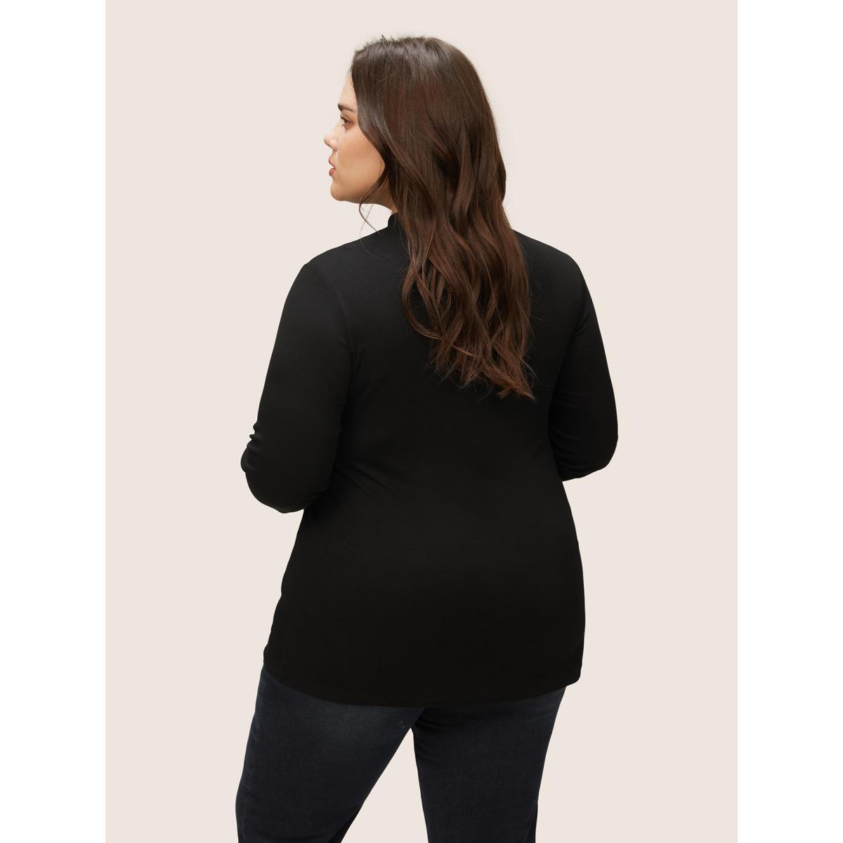 Plus Size Supersoft Essentials Cut Out Rib Knit Skinny T-shirt Black Women Office Plain Plain Keyhole Cut-Out Skinny Dailywear T-shirts BloomChic 12/L Product Image