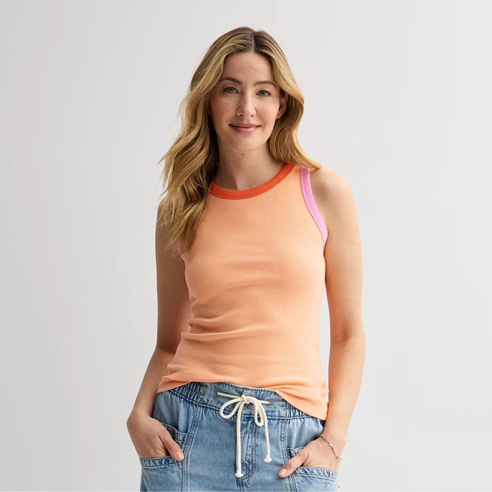 Petite Sonoma Goods For Life® High Neck Layering Tank Top, Women's, Size: XXL Petite, Pink Colorblock Product Image