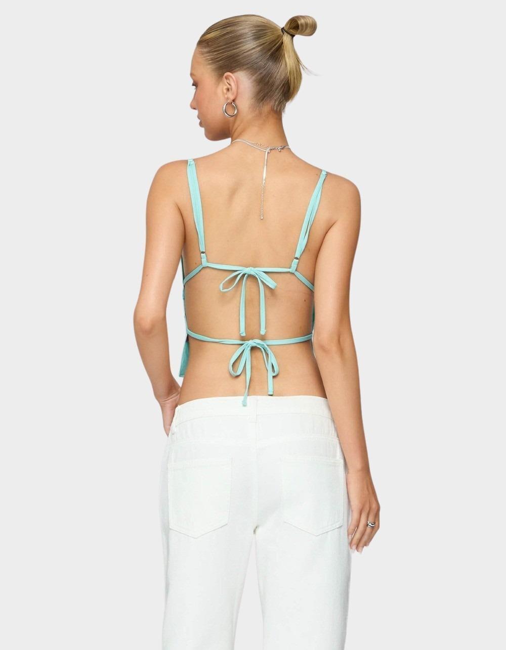 EDIKTED Pia Sequin Floral Backless Top - BLUE Product Image