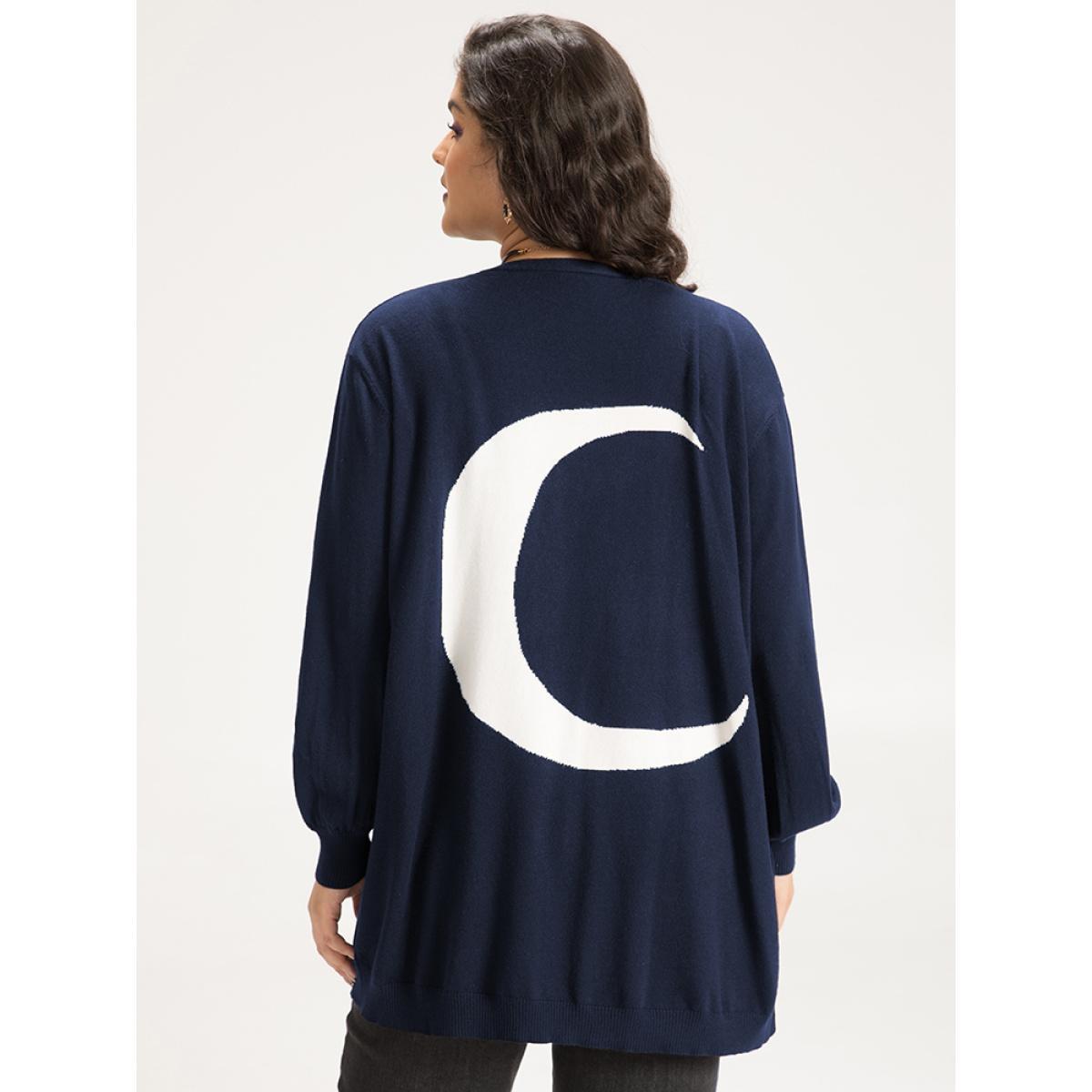 Plus Size Supersoft Essentials Halloween Moon Open Front Puff Sleeve Cardigan Black Women Casual Loose Long Sleeve Festival-Halloween Cardigans BloomChic 22-24/3X Product Image