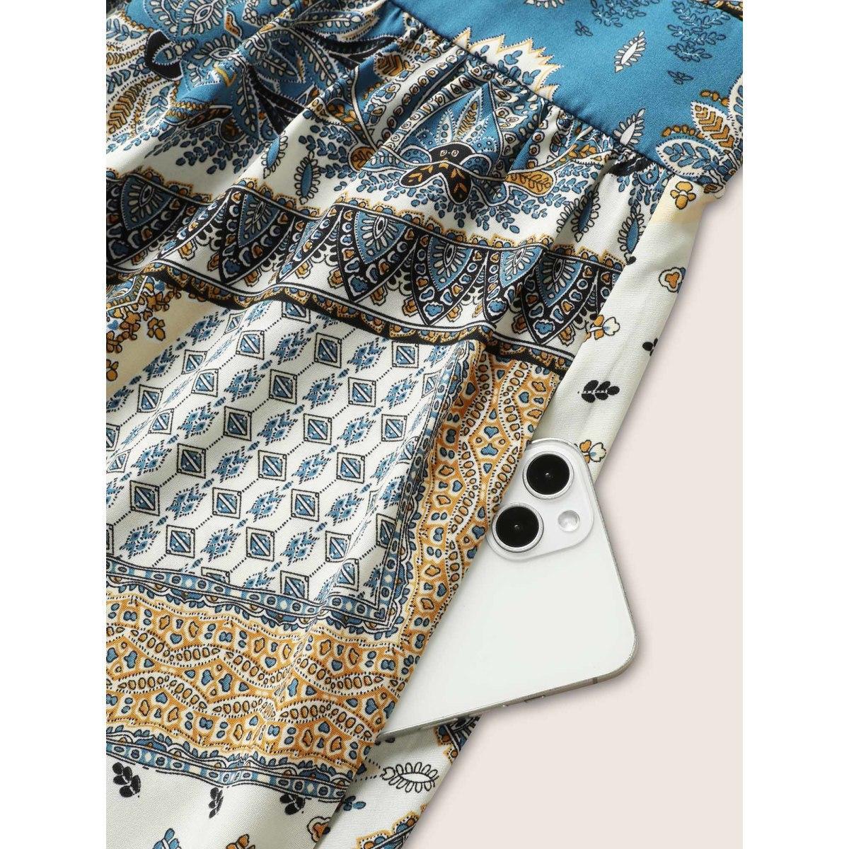 Plus Size Bandana Print Ruched Split Hem Cami Dress Cerulean Women Resort V-neck Sleeveless Curvy BloomChic 26/4X Product Image