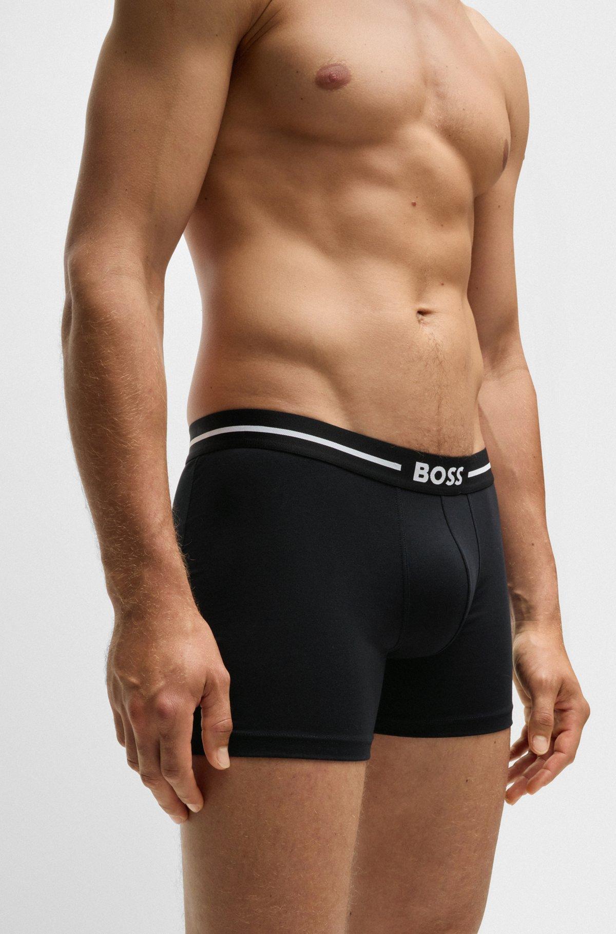 BOSS - Three-pack of stretch-cotton boxer briefs with logos - Black Product Image