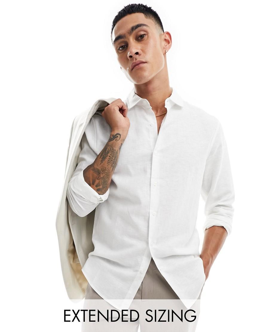 ASOS DESIGN smart linen shirt with cutaway collar in white Product Image