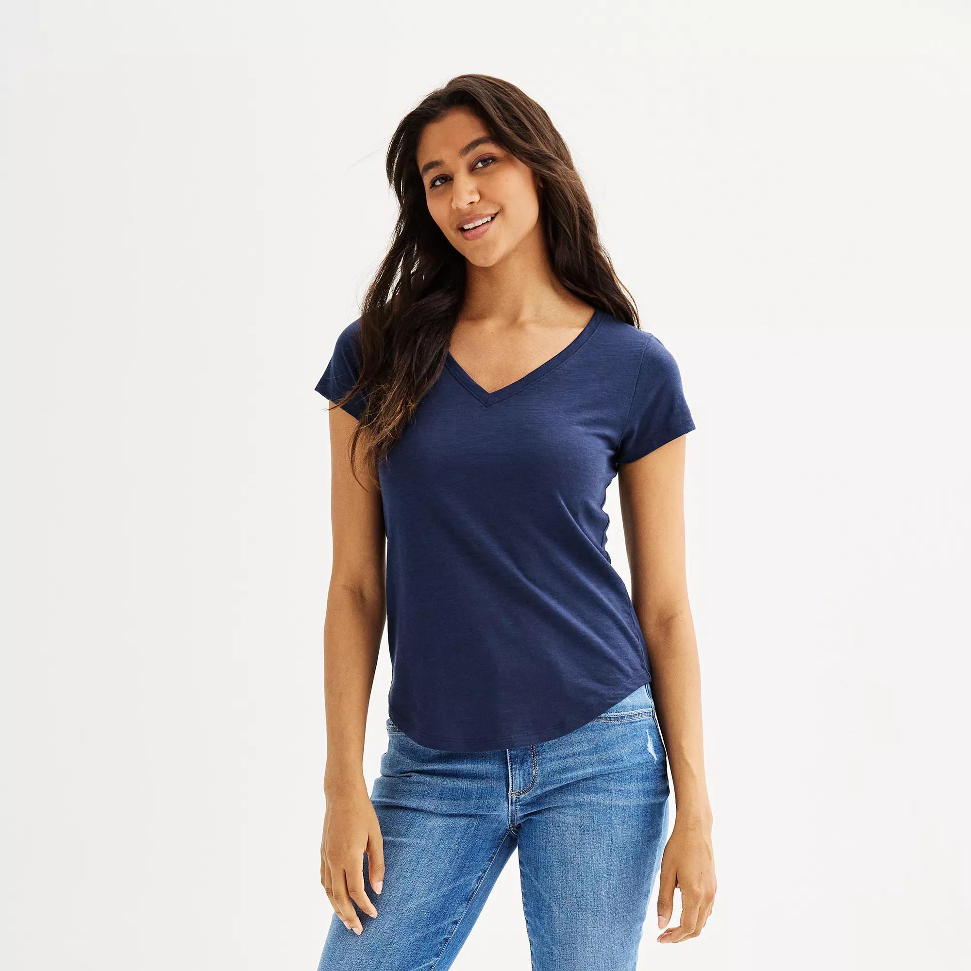Petite Sonoma Goods For Life® Everyday Short Sleeve V-Neck Tee, Women's, Size: Small Petite, Grey Product Image