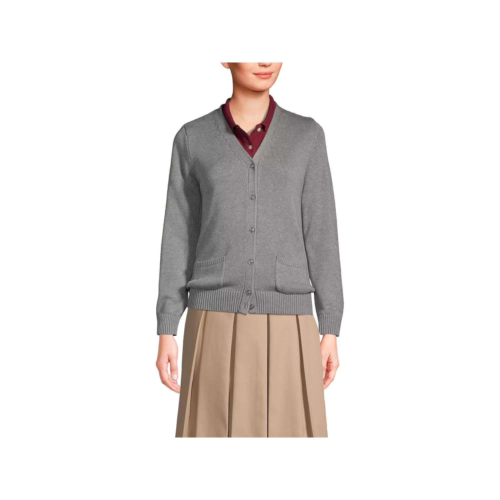 Women's Lands' End School Uniform Button Front V-Neck Cardigan Sweater, Size: Medium, Red Product Image