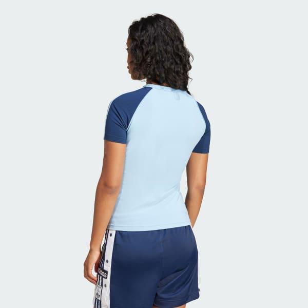 adidas Adicolor 3-Stripes Raglan Slim Tee Glow Pink L Womens Product Image