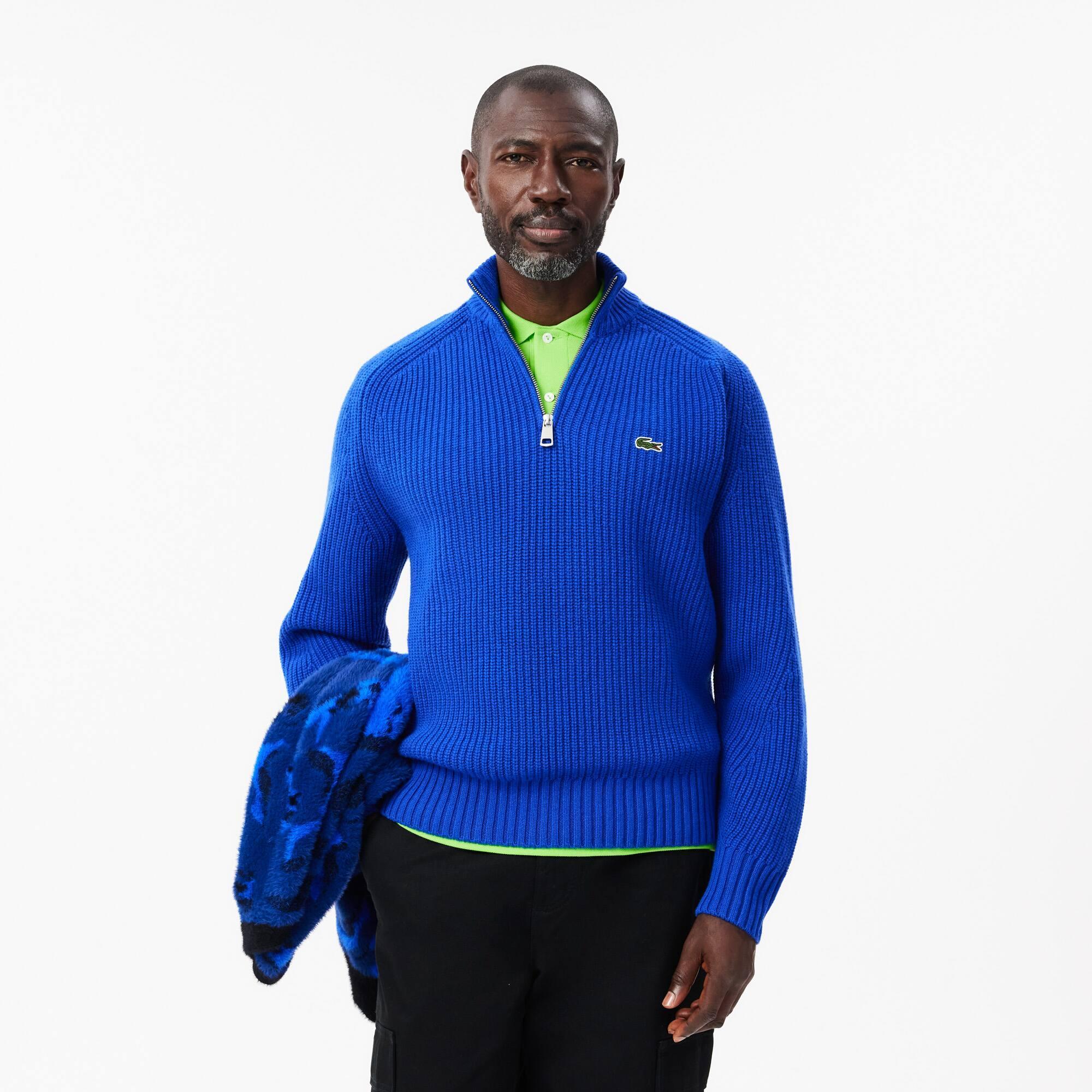 Zipped High Neck Carded Wool Sweater Product Image