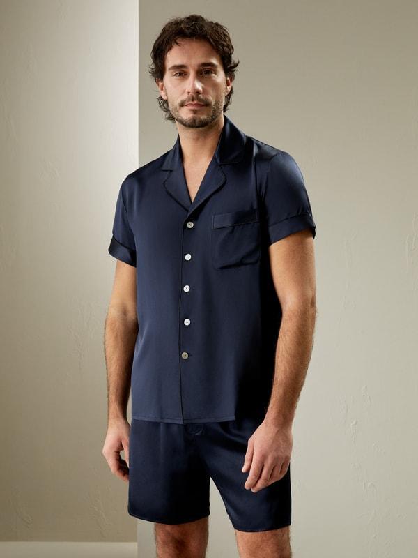 Contrast Trim Short Silk Pajama Set Product Image