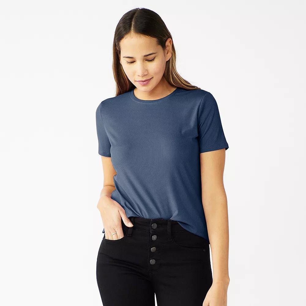 Petite Nine West Essential Crewneck Tee, Women's, Size: Large Petite, Resolute Blue Product Image