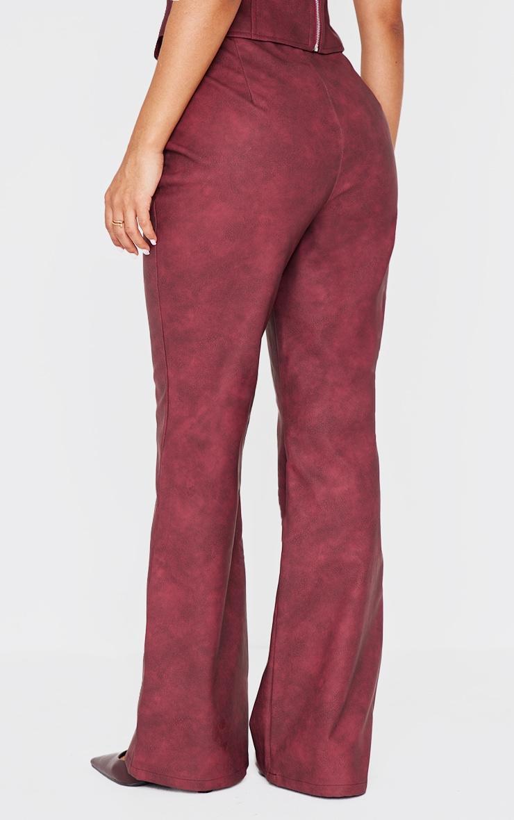 Petite Burgundy Faux Leather Zip Front Flared Pants Product Image