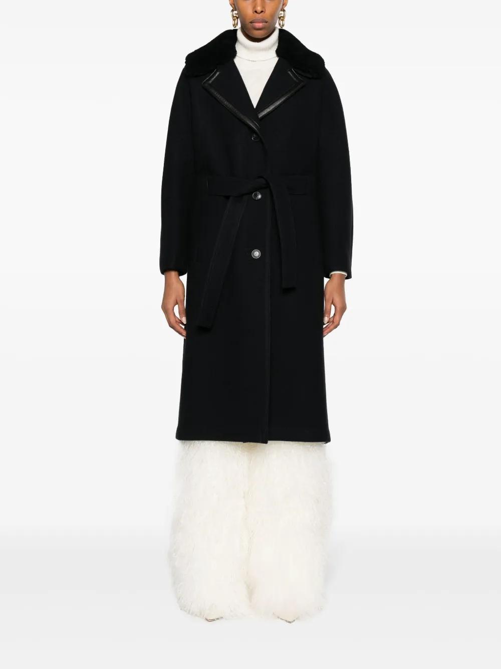 YVES SALOMON Belted Felted-wool Coat In Noir Product Image