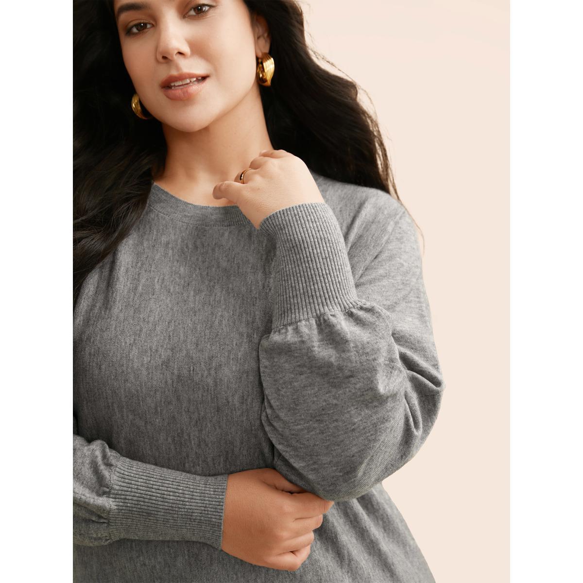Plus Size Supersoft Essentials Dolman Sleeves Pullover DarkGray Women Casual Loose Long Sleeve Round Neck Everyday Pullovers BloomChic 30/6X Product Image