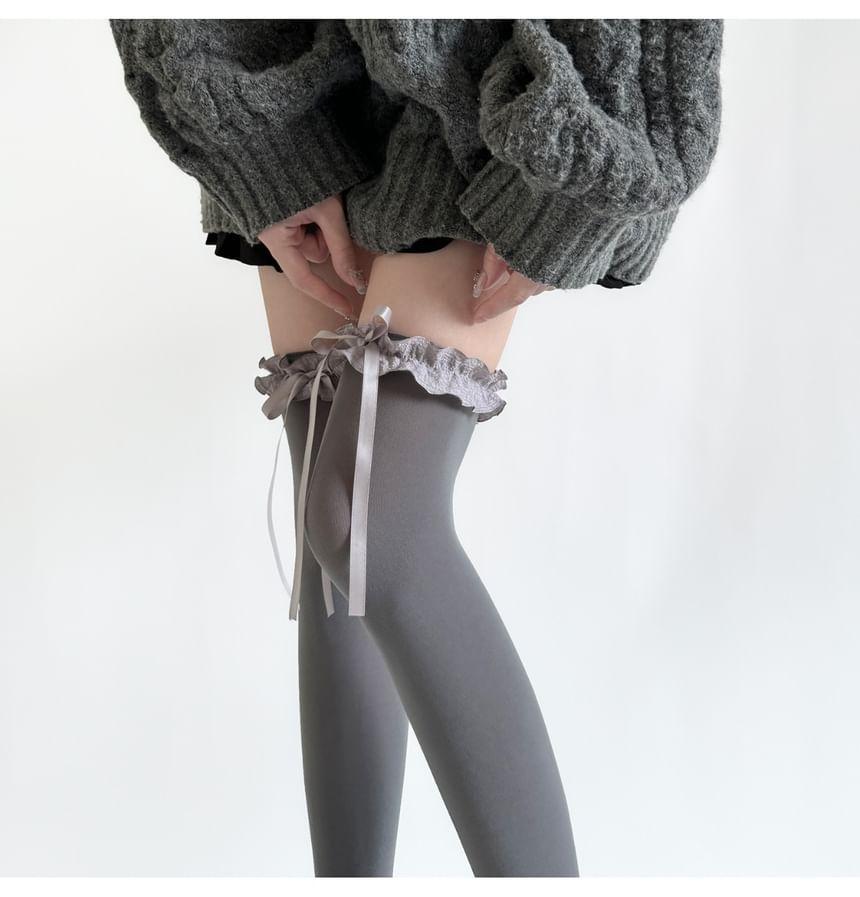 Ribbon Ruffle Trim Over-the-Knee Socks Product Image
