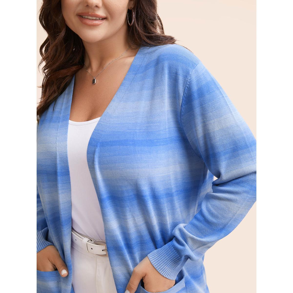Plus Size Heather Ombre Kimono Collar Pocket Cardigan LightBlue Women Casual Loose Long Sleeve Everyday Cardigans BloomChic 12/L Product Image